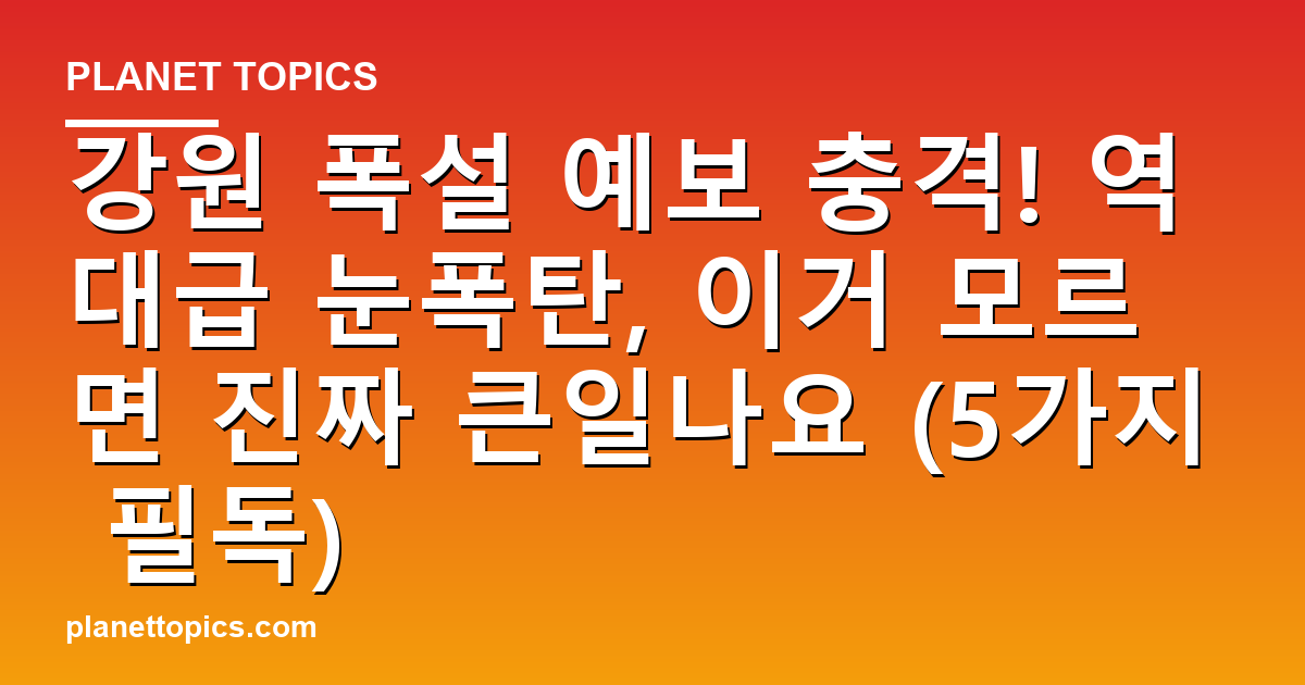 강원 폭설 예보 충격! 역대급 눈폭탄, 이거 모르면 진짜 큰일나요 (5가지 필독) 대표 이미지