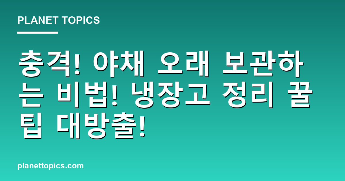 충격! 야채 오래 보관하는 비법! 냉장고 정리 꿀팁 대방출! 대표 이미지